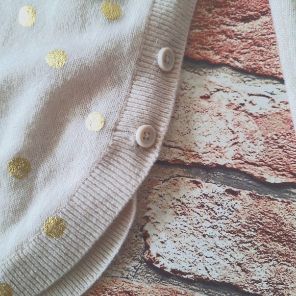 Garnet Hill | Ophelia Cashmere Side-Button Sweater - Cream/Gold Polkadot - Picture 11 of 16